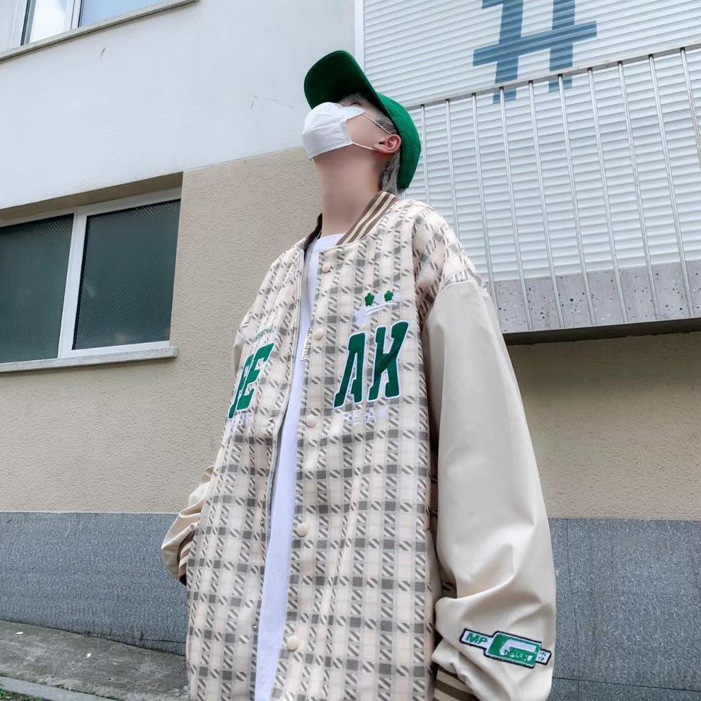 2024 Unisex Retro Plaid Baseball Jacket - Spring/Autumn Trend, Loose Fit, Hip Hop Style