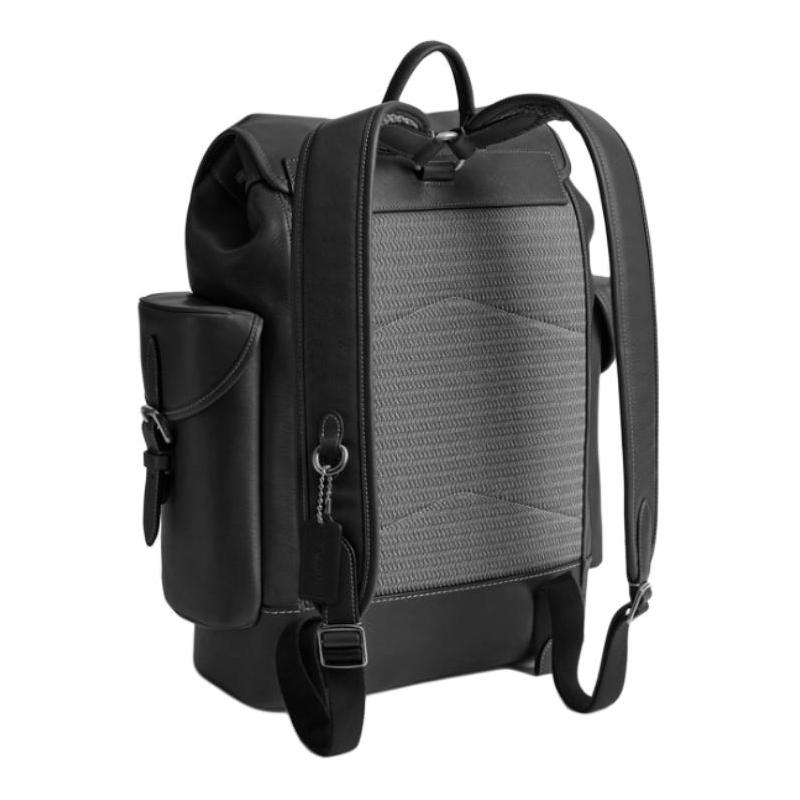 Coach Zaino Hitch 31 Stampa Firmata Chiusura con Coulisse e Bottone Automatico Pelle Liscia Grande da Uomo Nero