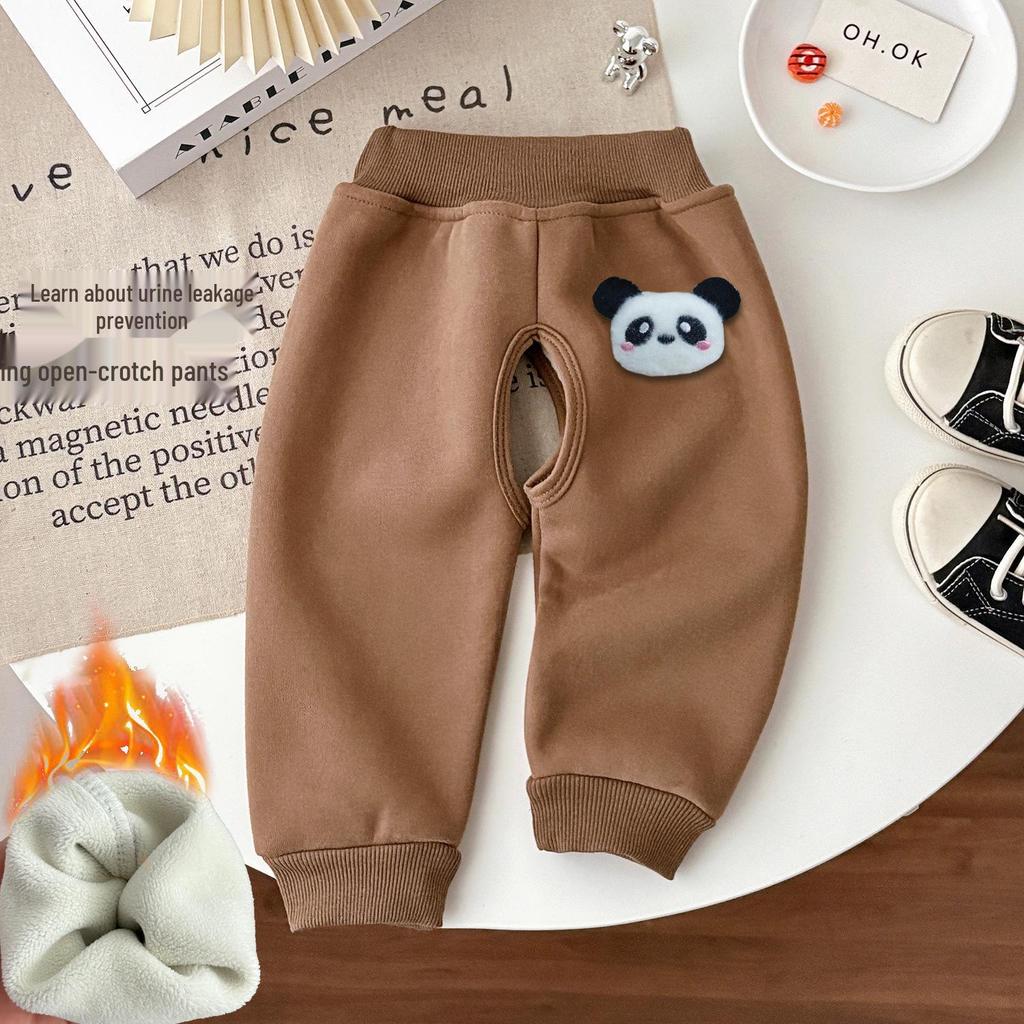Baby-Sweathose mit Fleecefutter und offener Schritt: Verdickte, warme Herbst-/Winterkleidung für Jungen und Mädchen
