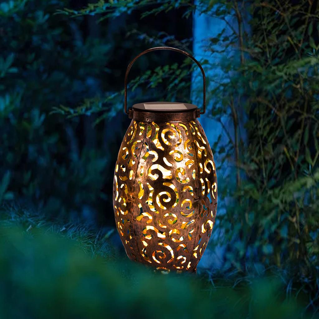 Xidajie Metal Retro Hanging Solar Lights, 2Pack Solar Lanterns With Hollow Patte