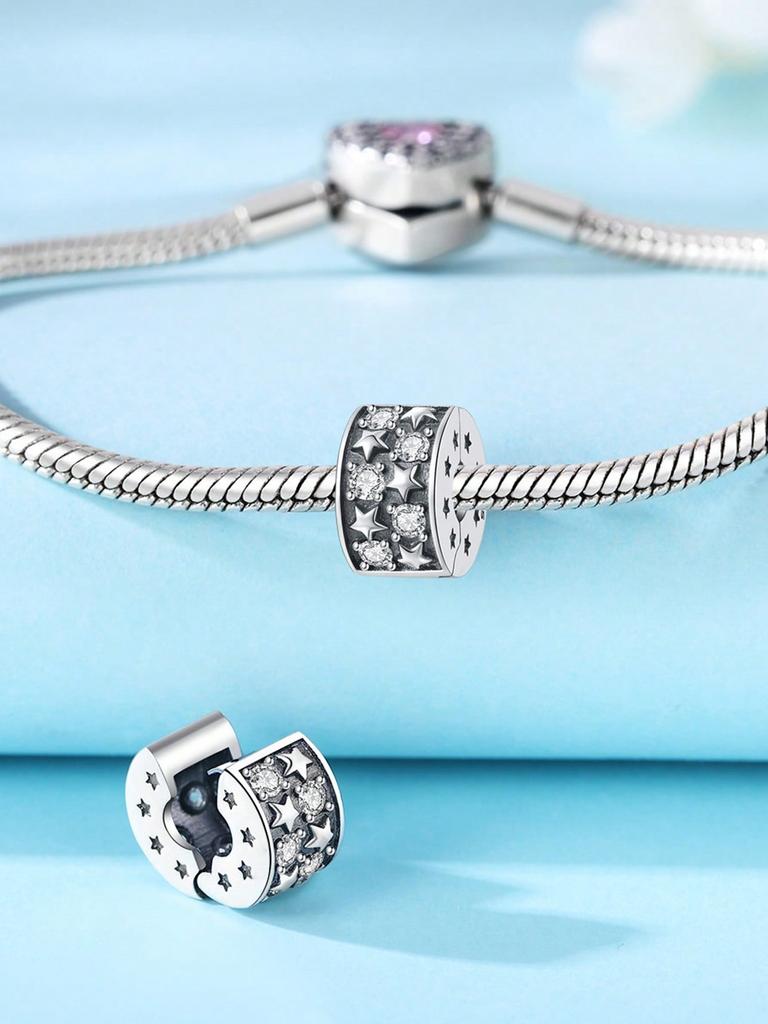 Charms Plata Stars And Moon Bead Clips And Spacers Charm Copper Plated Fit Charms Original Bracelet For Jewelry Making Diy Charm