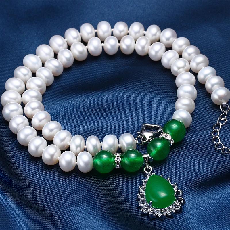 HENGSHENG Mother Birthday Gift Agate Natural Freshwater Pearl Necklace, High Luster AAAA Bread Round Pearl Necklace jewelry 8-9mm&45cm