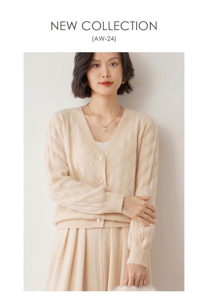 Women's Versatile V-Neck Cashmere Cardigan - Soft, Skin-Friendly, Fashionable Long Sleeve Sweater