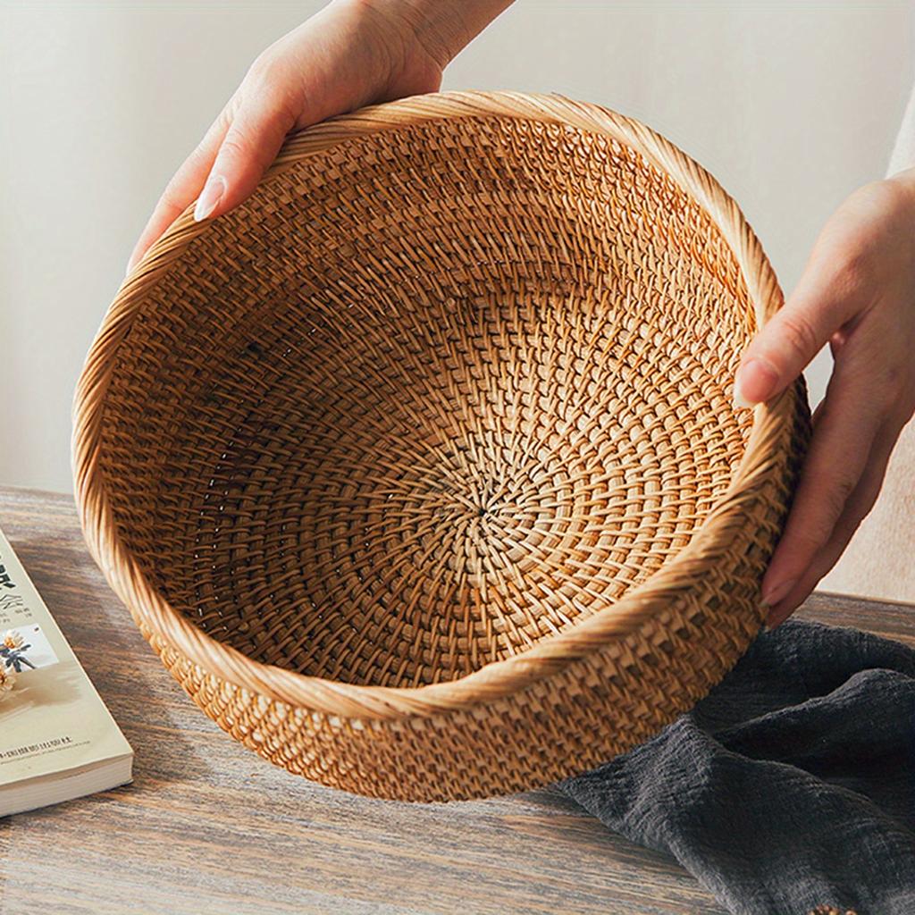 1pc/3pcs Rattan Fruit Basket Circular Woven Decorative Serving Basket Steamed Bun Basket Home Desktop Storage Box