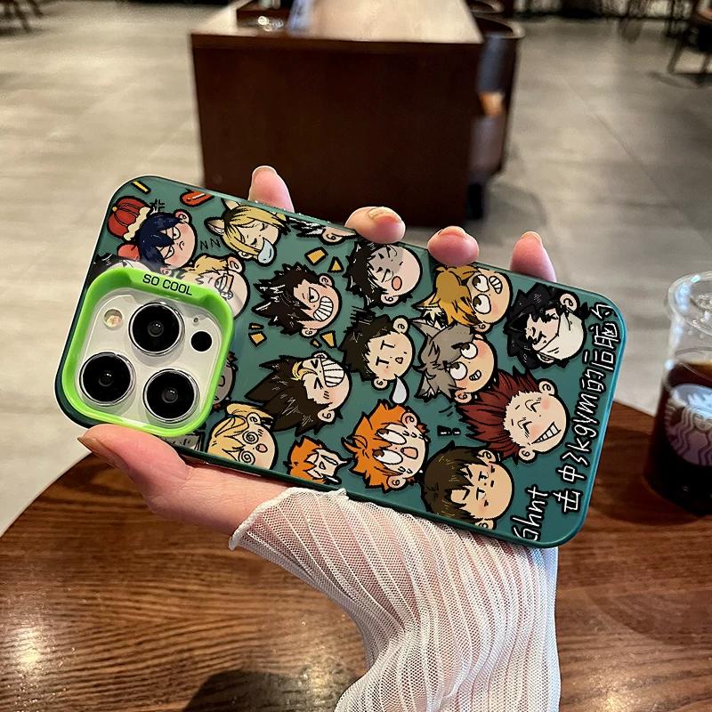 Haikyuu!! Průhledné TPU pouzdro na telefon s koláží chibi postaviček Pro iPhone 15 Pro Max a Samsung Galaxy S24 Ultra, Nárazuvzdorný kryt