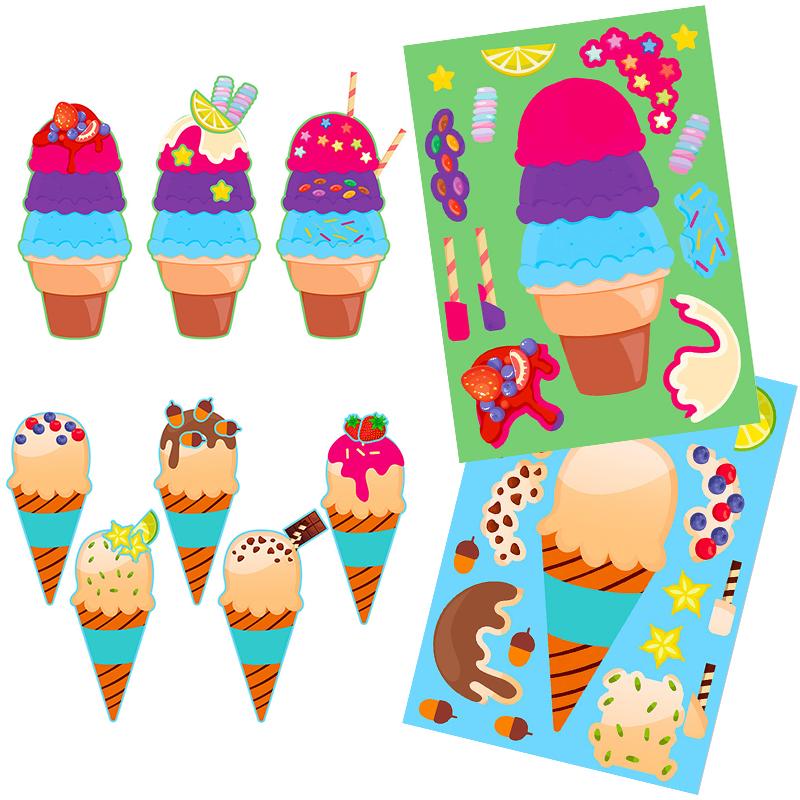 6-12Sheets Ice Cream Style Making Face Sticker Mix DIY Assemble Sticker Handcraft Material Scrapbooking Sticker Rewards Gift ZYF
