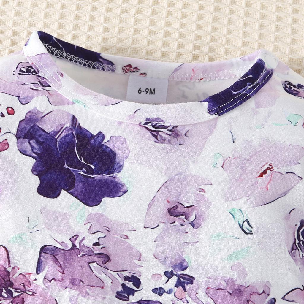 Baby Girl Floral Print Romper Long Sleeve Casual Jumpsuit