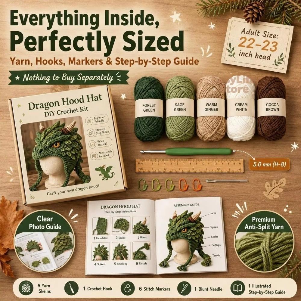 With Step-by-Step Guide Knitted Hat Crochet Kit DIY Animal Hood Hat Crochet Kit  for Beginners