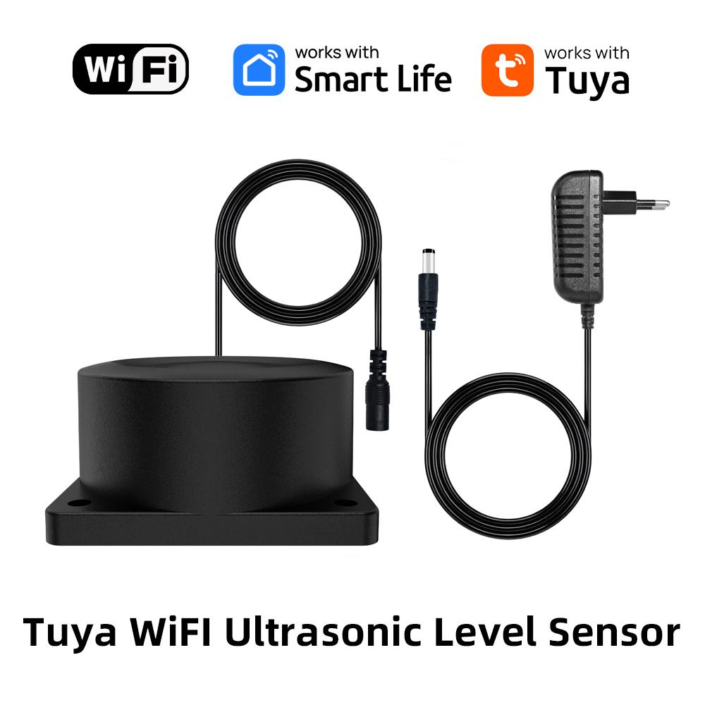 Tuya App WiFi or ZIgbee Wireless Liquid Monitor Sensor Ultrasonic Depth Wireless Gauge Water Tank Level Sensor EU adapter WiFi