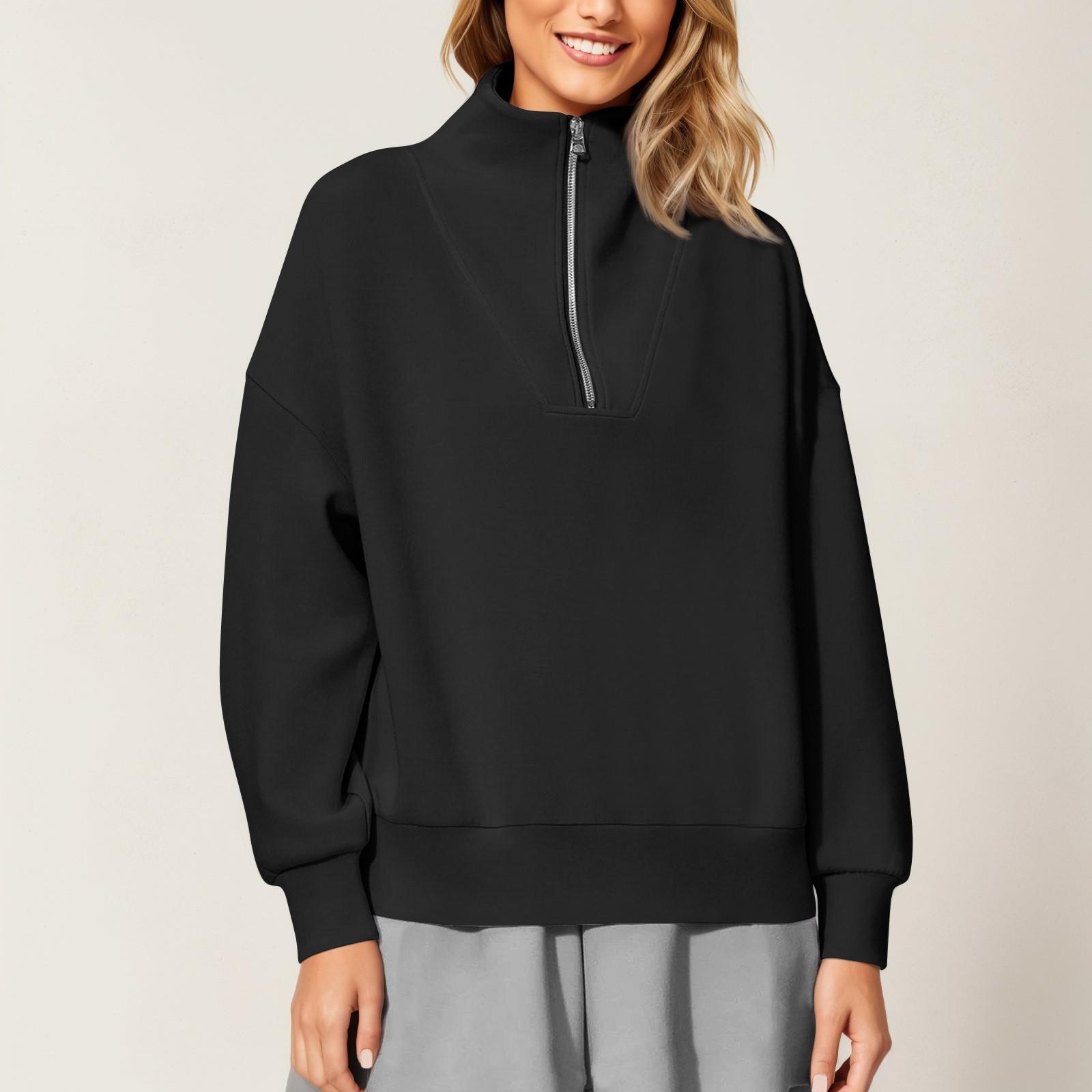 

Женская толстовка, модная, однотонная, с высоким воротом, отворотом, длинными рукавами, свободная толстовка чёрный