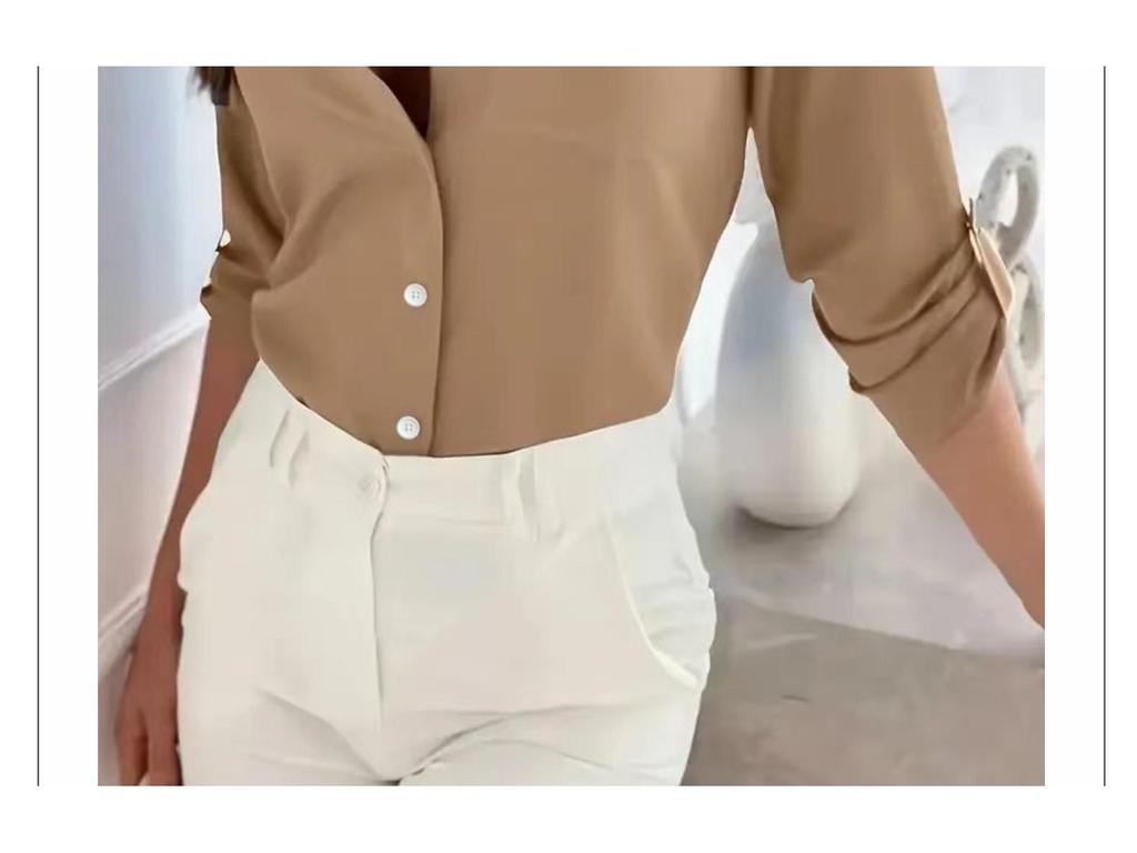 Women's Long-Sleeve Slimming Shirt: Formal OL V-Neck Top