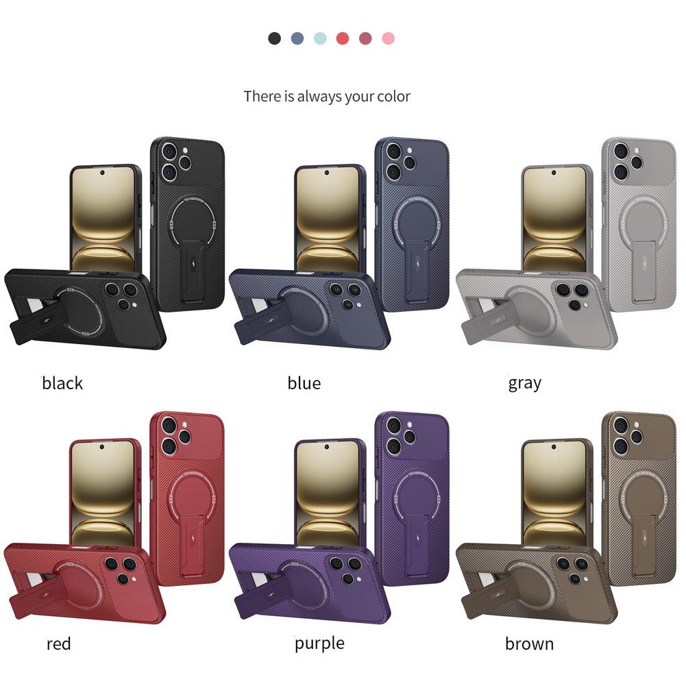 Carbon Fiber Invisible Stand Holder Built-in Magnetic Ring Case for Tecno Spark 40 Spark 30 Pro 30c 20 10c Spark Go 2024 Cover