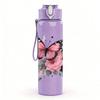 1PC Pink Butterfly Flower Art Print 750ml Color Plastic Sports Water Bottle Leakproof Flip Straw Lid Suitable for Sports Office Home Use