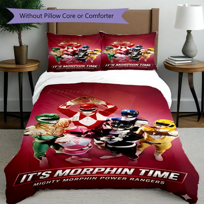 Set copripiumino 3 pezzi (1*Copripiumino + 2*Federe, Senza Nucleo),Set Biancheria da Letto con Stampa Mighty Morphin Power Rangers, Decorazione Camera da Letto, Stagione Unica, Compleanno