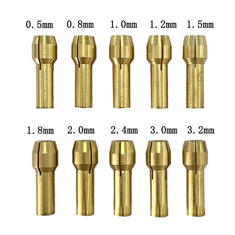 10Pcs/set Brass Chucks 0.5mm-3.2mm Mini Drill Chucks Adapter Chucks For Chuck Adapter Micro Collet Brass For Power Rotary Tool