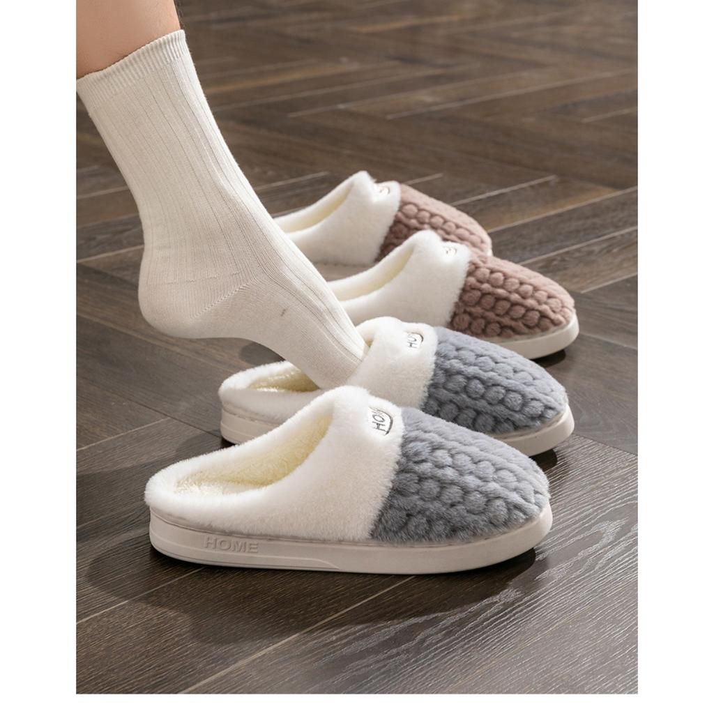 Double Color Wheat Ear Cotton Slippers with Anti Slip Thick Sole for Couples, Autumn and Winter Slippers