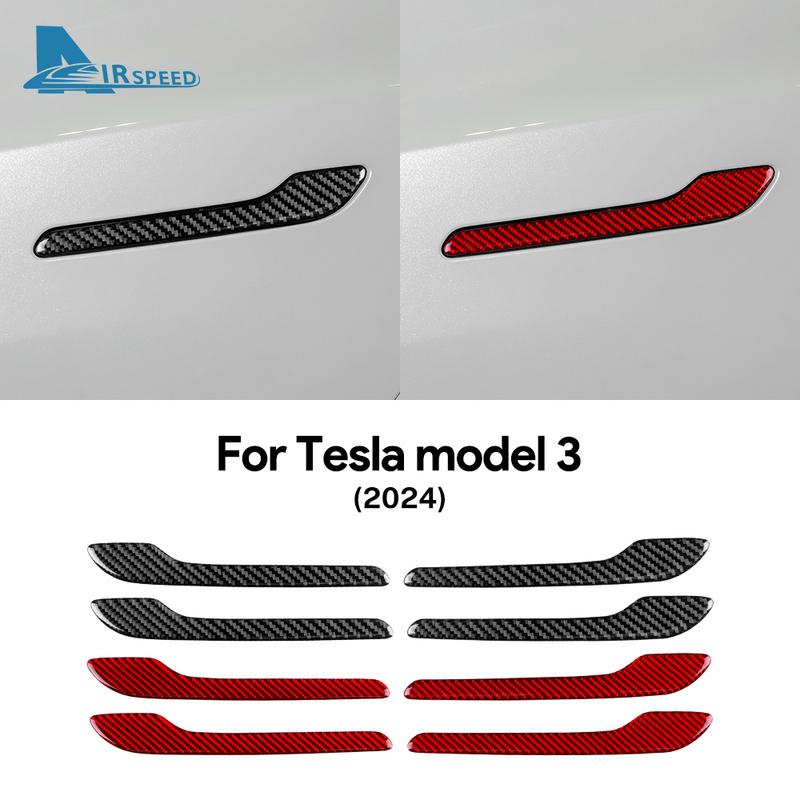 4PCS Real Soft Carbon Fiber Door Handle Trim Sticker For Tesla Model 3 Model Y - Highland 2024 Juniper 2025 Accessories