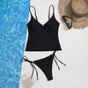 Solid Color Hollow Low Waist Strap Sexy Split Bikini Swimsuit Women