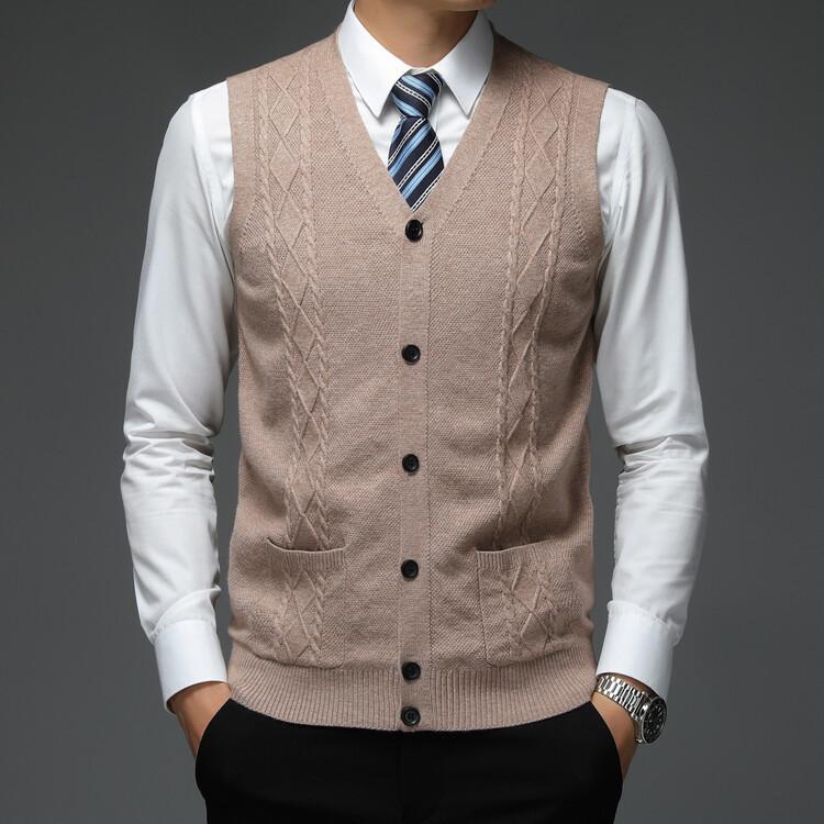 Men S Sleeveless Knit Cardigan Vest Solid Color Casual Style