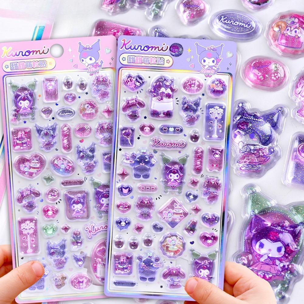 Anime Sanrio Hellokitty Kuromi Melody Stickers Cute 3D Jelly Sticker Toys Crystal Decorative Stickers Decorative Sticker DIY Toy