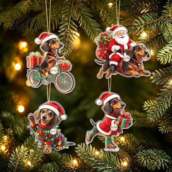 Unique Holiday Gifts for Dachshund Owners Christmas Ornaments, 2D Flat Dog Themed Acrylic Xmas Ornaments Tree Hanging Decoration Car Rearview Mirror,
