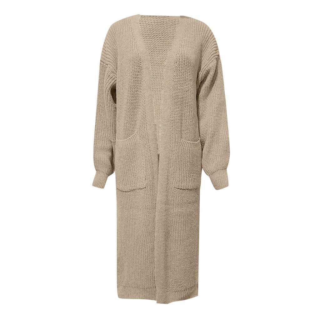 Knitted Pocket Cardigan Long Solid Color Women's Loose Coat Sweater
