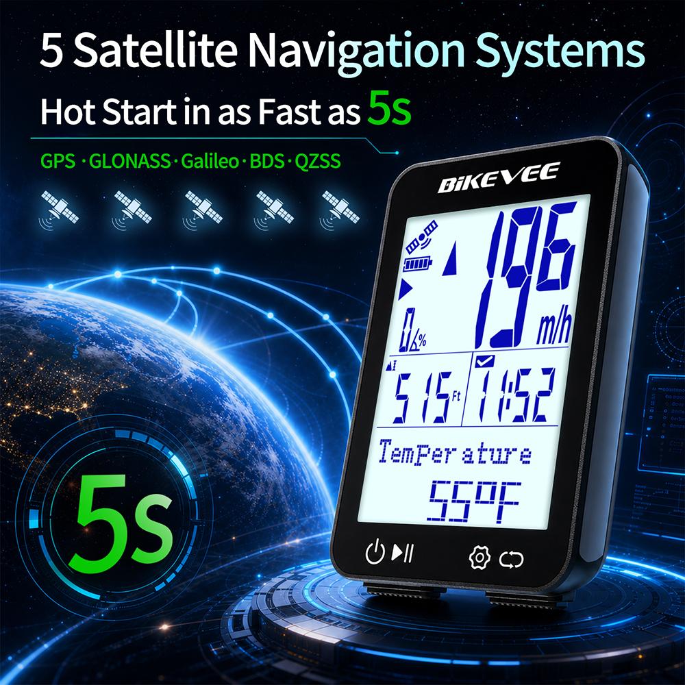 BIKEVEE Newest 12 Languages Bluetooth Wireless Bicycle Computer 2.4-inch LCD Screen Multilanguage MPH KM/H Rechargeable GPS Bike Speedometer Odometer