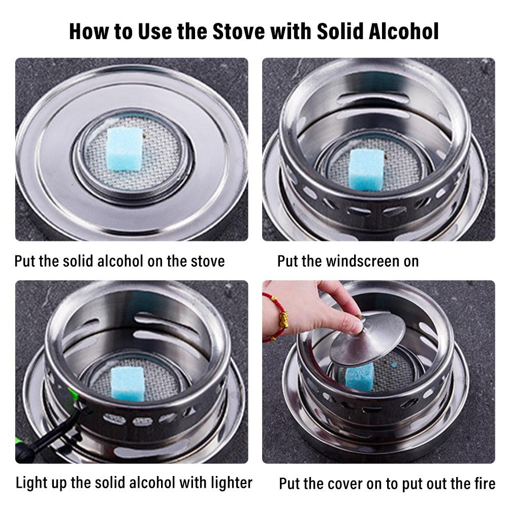 Outdoors Stainless Steel Alcohol Stove with Pot Portable Burner Rustproof Anti-corrosion Cooking