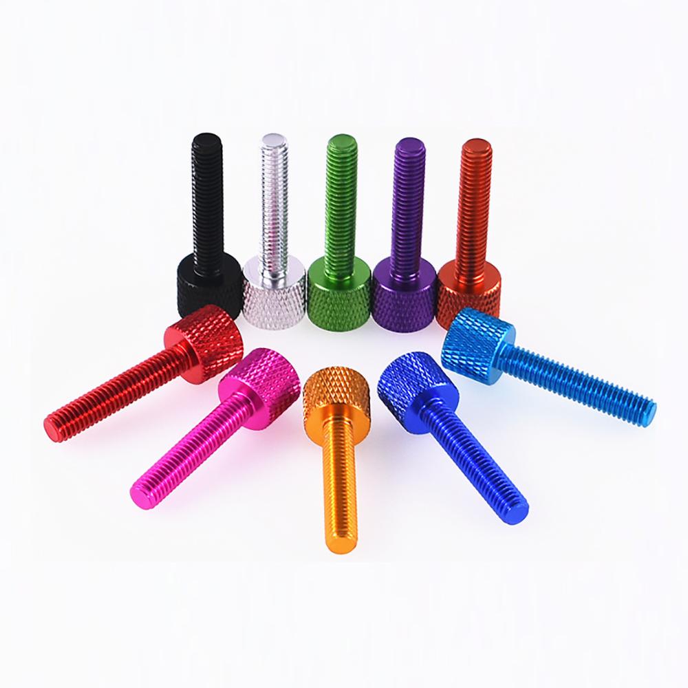GB835 Colorful Aluminum Flat Head Thumb Screws Knurled Hand Twist Screws UNC 6#-32 1/4-20 Manual Tightening Fastener
