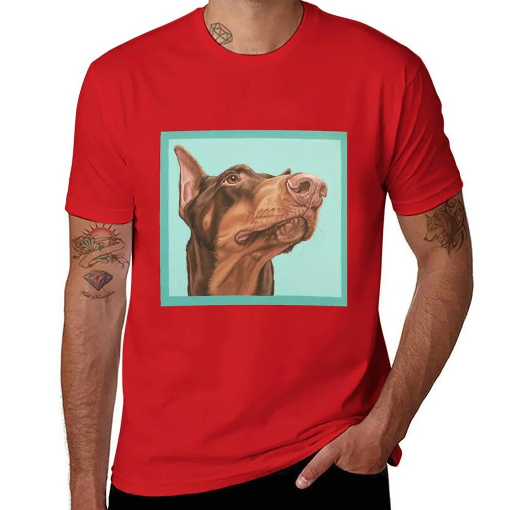 Regal and Majestic Red Doberman Pincher Painting, Dobie Dog Portrait T-Shirt customizeds kawaii clothes tops mens t shirts