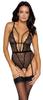 Cottelli LINGERIE - Black Lace Bodysuit with Pearls at the Crotch M