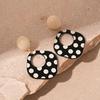 Elegant Retro Black & White Polka Dot Square Earrings - Geometric Silver Pin Design