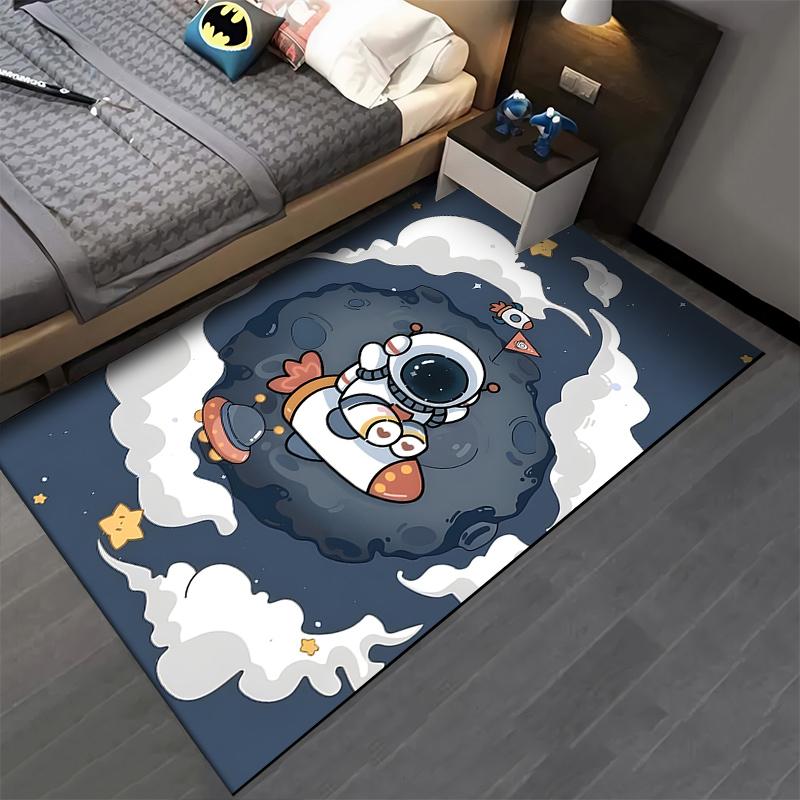 Astronaut in Space Cartoon Rug for Kids' Room Suitable for use as an anti-slip game mat for living room and bedroom sofas
