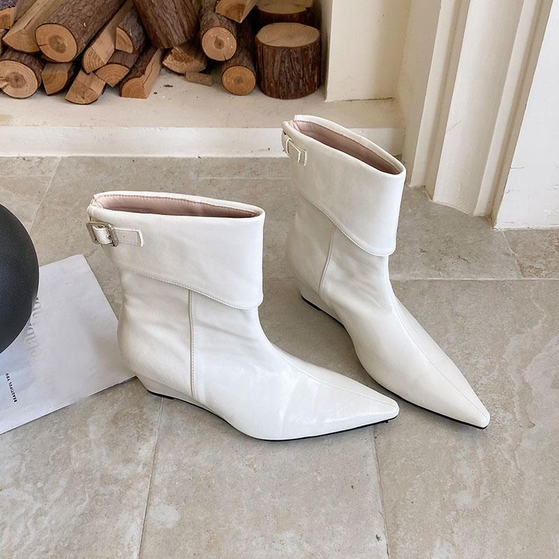 Fashion Fashion Pointed Toe Women Ankle Boots With Wedges Shoes Slip On Footwear Ladies Short Modern Boots Female Wedges Shoes