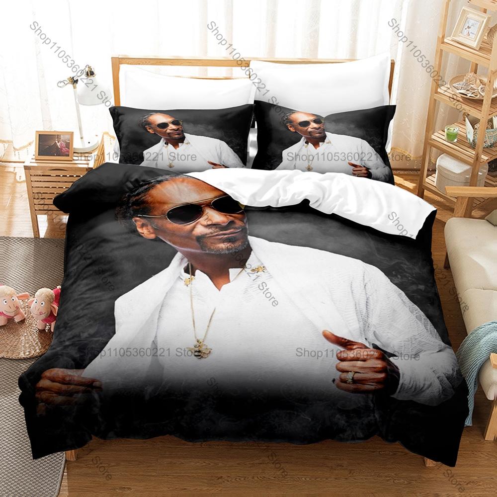 Rapper Snooop Doggy Dogg Bedding Set Duvet Cover + 2 Pillowcases West Coast Rap Portrait Bed Linens