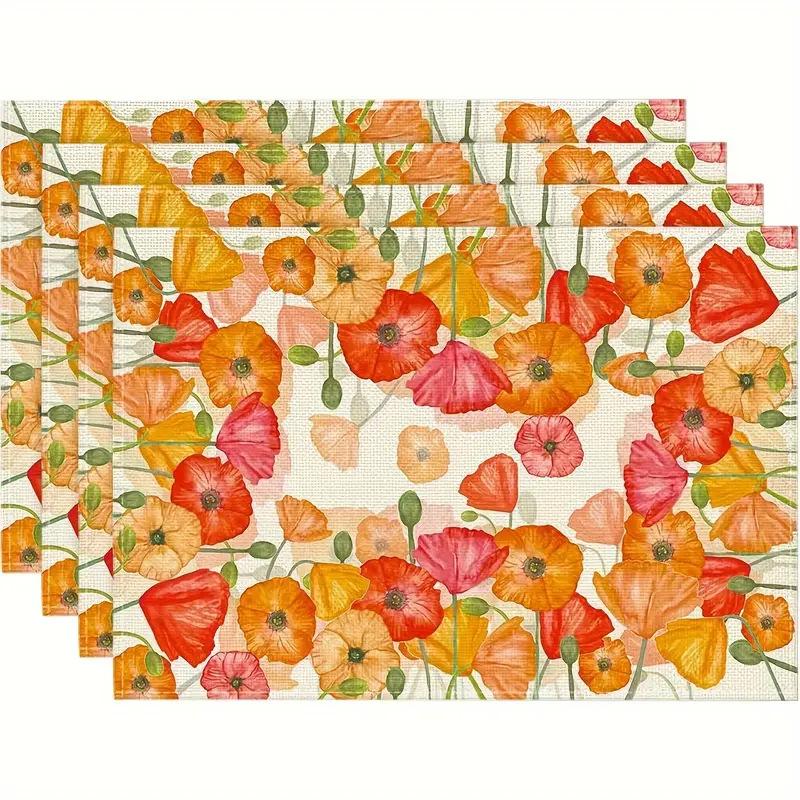 4PCS/Set Blue Hydrangea Placemats 30*45CM Linen Lavender Tulip Flower Table Mads For Home Xmas Party Dining Table Decoration