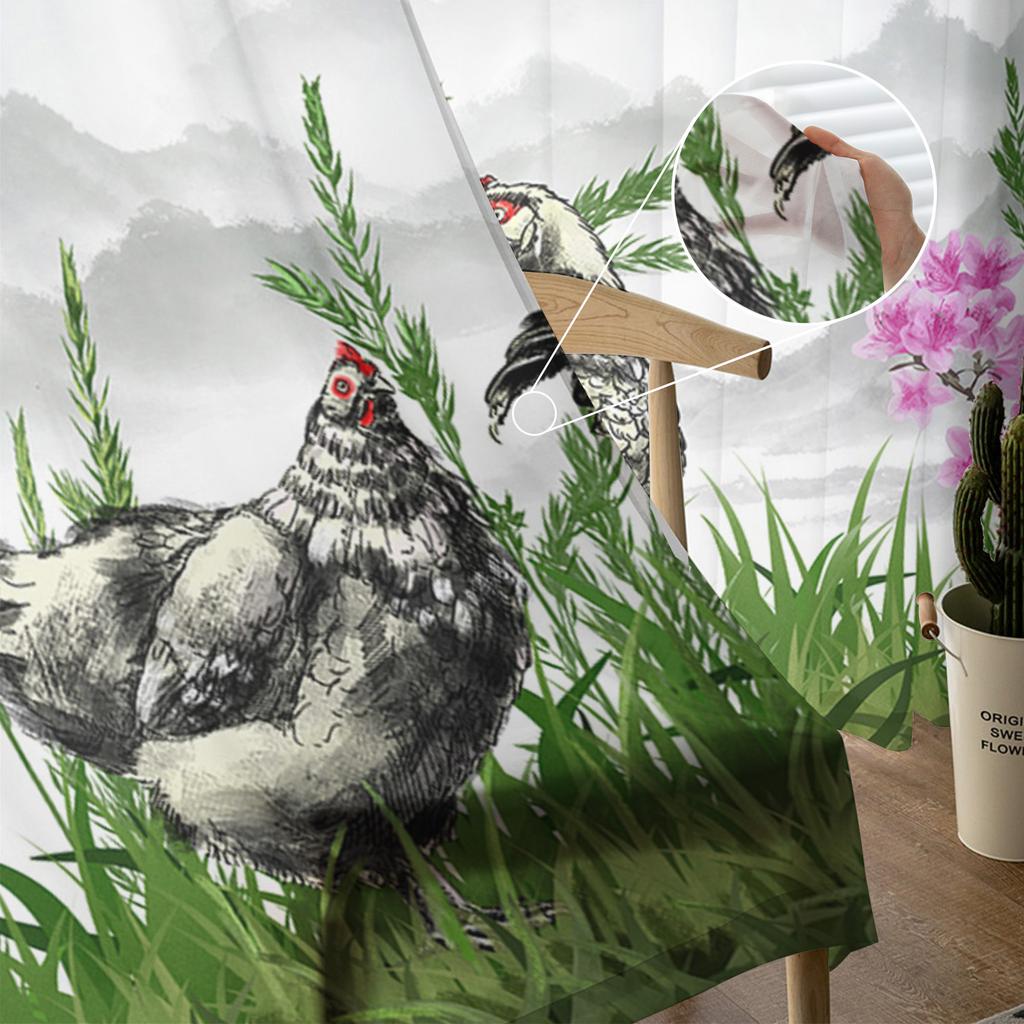 Hühnerpflanze Tuschemalerei Fenster Vorhänge Transparent Chiffon Tüll Vorhang Heim Wohnzimmer Hintergrund Dekoration