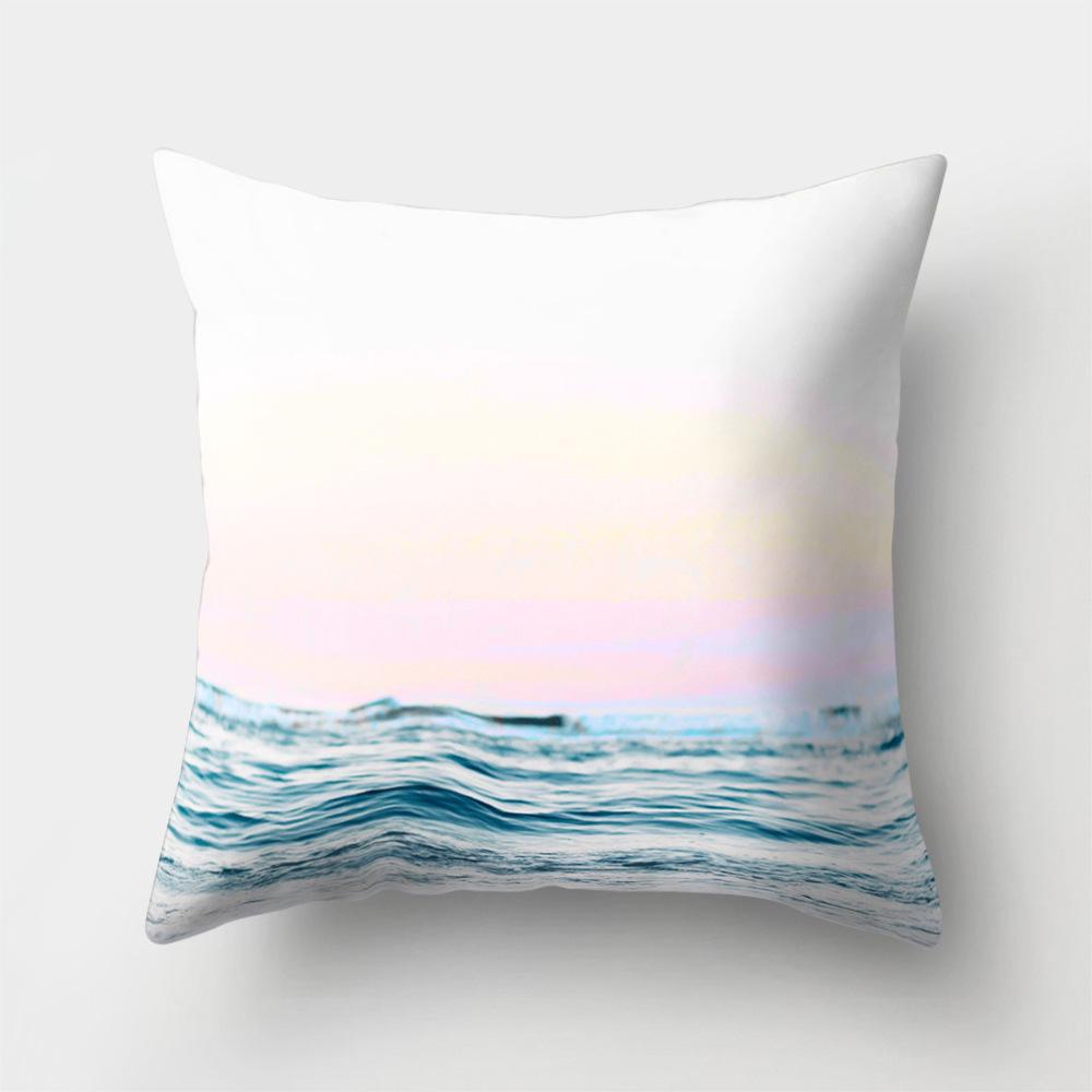 Sea Waves Beach Pillowcase Office Cushion Creative Home Car Lumbar Cushion Cover Sea View Pillow Cover Pillow Case 45X45Cm Seat