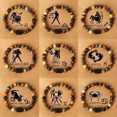 Natural Stone Bracelet: Zodiac Sign Mix-and-Match Natural Stone Bead Bracelet – Fashionable Bracelet for Men and Women