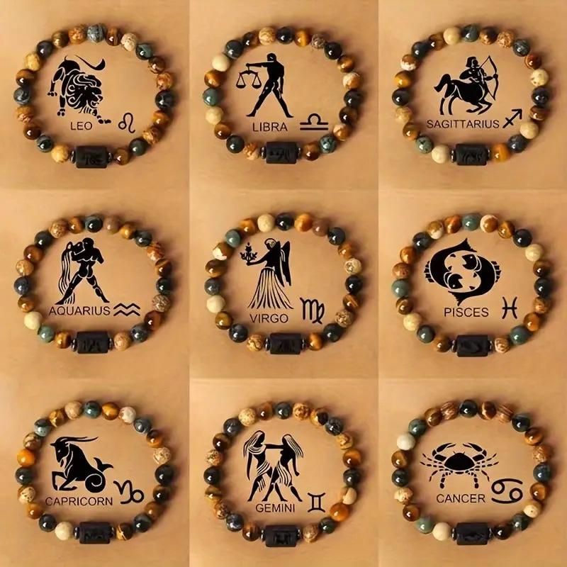 Natural Stone Bracelet: Zodiac Sign Mix-and-Match Natural Stone Bead Bracelet – Fashionable Bracelet for Men and Women