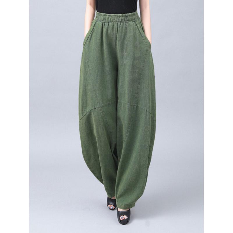 New Retro Cotton Linen Women's Plus Size Tai Chi Harem Pants - Wide Leg Lantern Trousers for Spring, Summer, and Autumn
