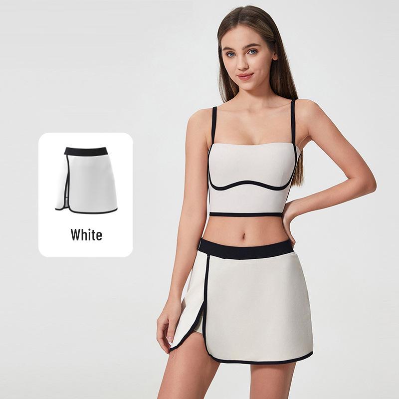 Women’s Yoga Set: Sports Bra Skirt, Shockproof Vest, Bare Feel, Hip-Lifting, Three-Quarter Pants