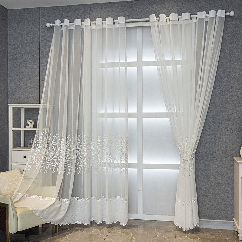1PC White Embroidered Sheer Curtains Curtains for Living Dining Room Bedroom
