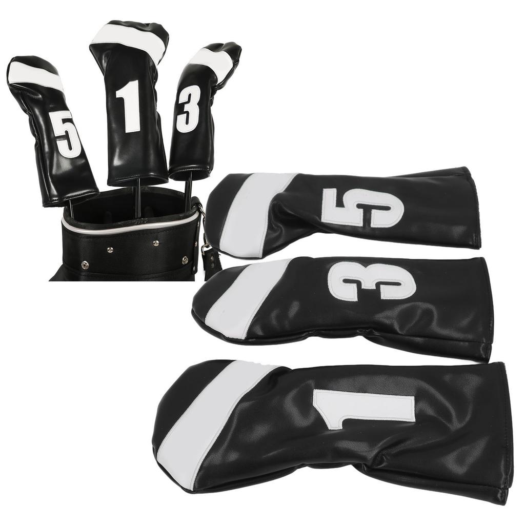 3PCS Head Cover PU Leather Waterproof Protective Headcovers Set with Plush Lining for Woods