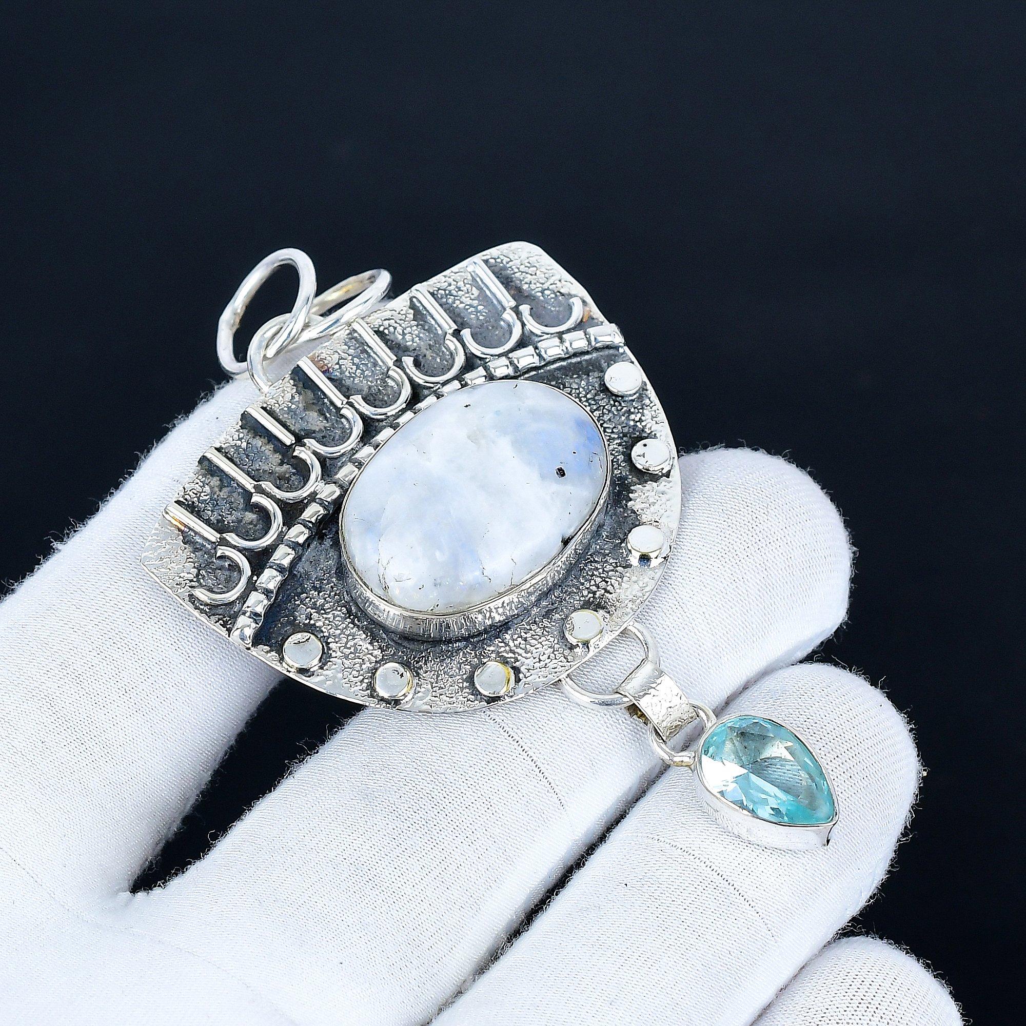 

Moonstone Pendant, 925 Sterling Silver Handmade Jewelry, Blue Topaz Silver Pendant, Party Wear Jewelry For Women s, Pendant Anniversary Gift 7 Cm білий