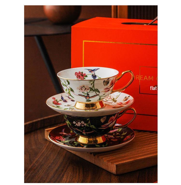 European Style Bone China Coffee Cup Set with Retro Saucer