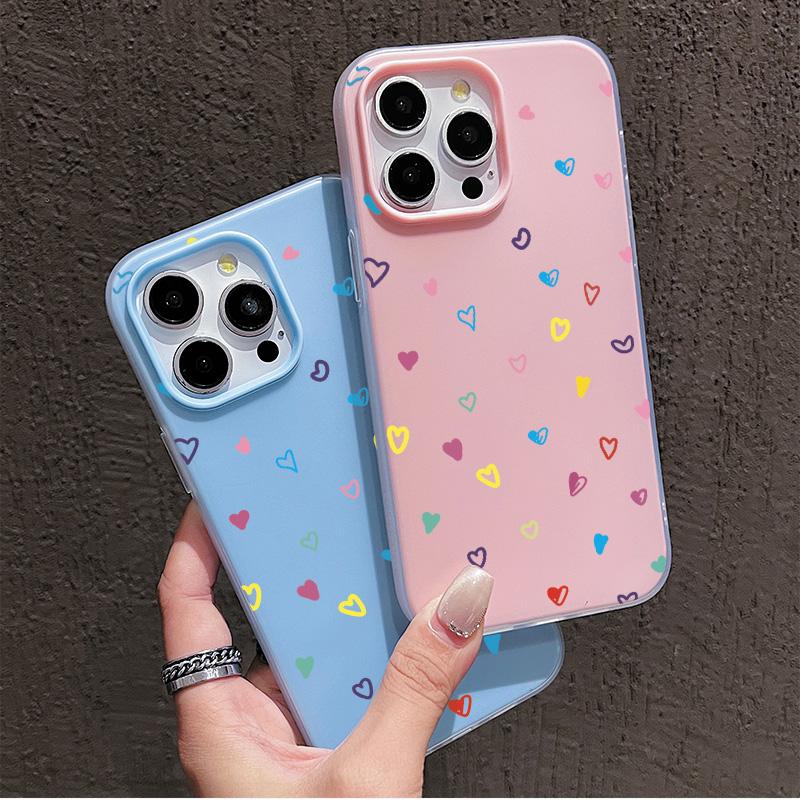 Matte Frosted Skin Feel Casing PC+TPU 2in1 Heart Shape Patterned Printed Protective Cover Soft Back Case for iPhone 17