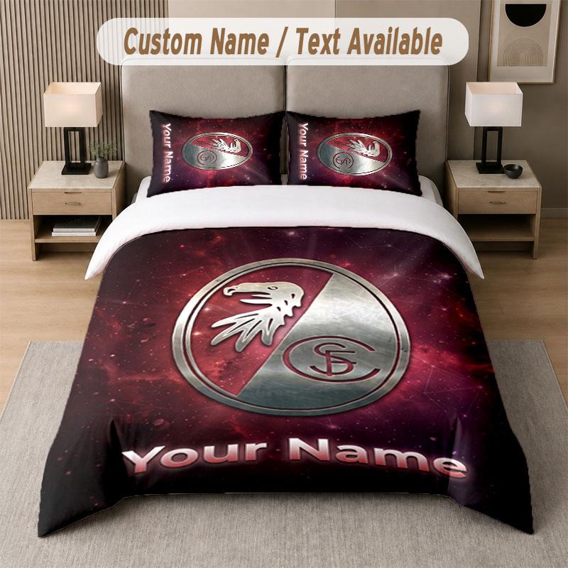 Custom Bedding Set SC Freiburg FC Pattern, Print Name Text 1 Duvet Cover Plus 2 Pillowcases Home Textile