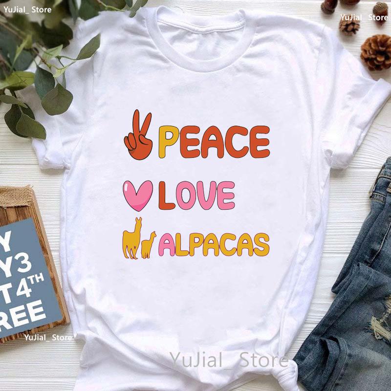 Kawaii Alpaca With Flowers And Coffee Print T Shirt Girls Summer Short Sleeve Tshirt Femme Fashion Tops Tee Shirt Female