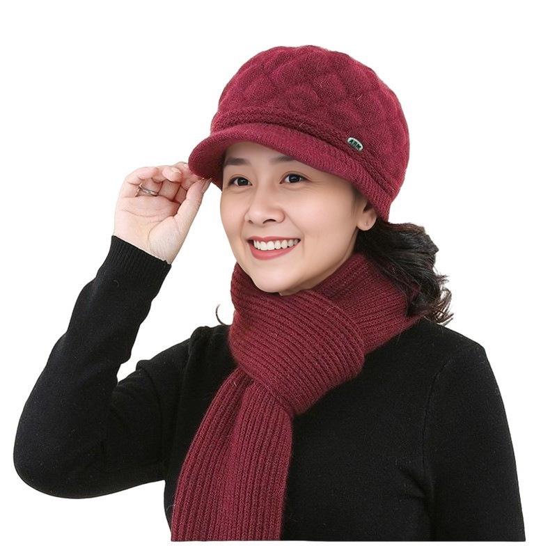 Women's Winter Warm Fleece-Lined Knitted Wool Beret for Middle-Aged & Elderly